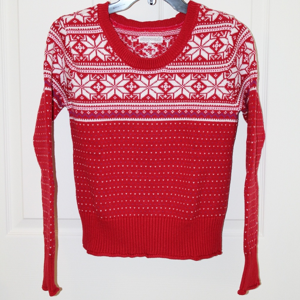 AEROPOSTALE FAIR ISLE RED/WHITE SWEATER BNWOT - Picture 3 of 5